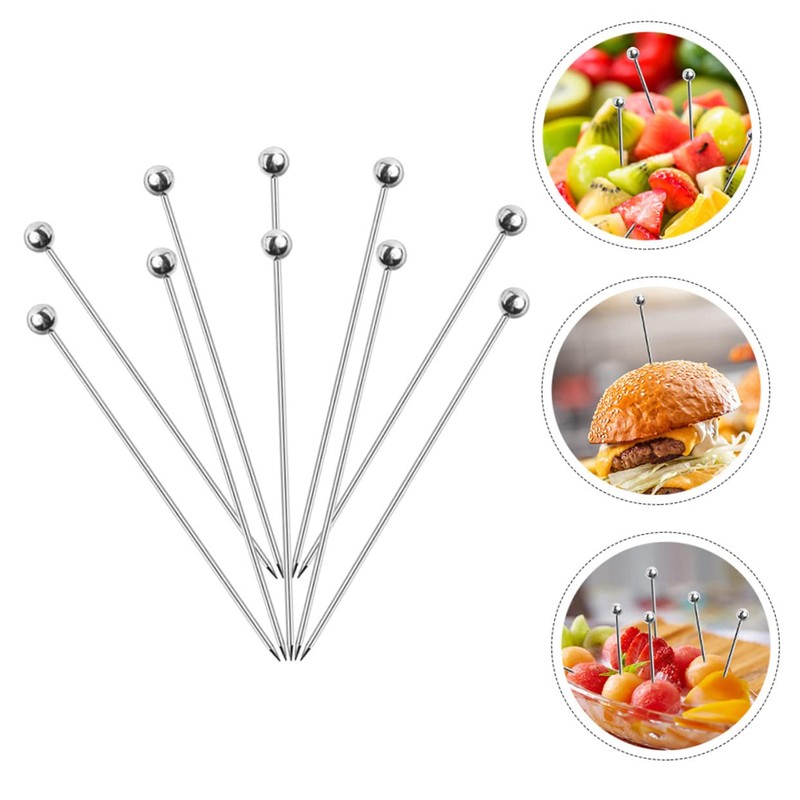 GRIRIW 10pcs Multi-Functional Food Picks Set Stainless Steel Cocktail Skewers