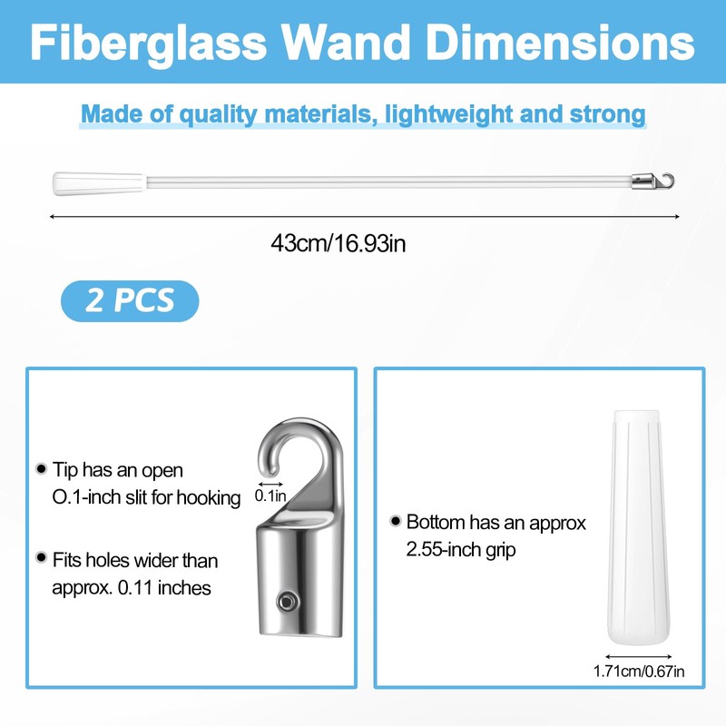 2 Pieces White Fiberglass Blind Wand, 17 Inch Vertical Blinds