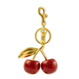 HOLINSE Cherry Bag Charm, Cherry Keychain,Initial Square Charm, 18K Gold Plated Glittering Cherry Purse Charm (M - Cherry Keychain)