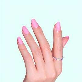 BFY Press on Nails Short Oval Fake Nails, Pink Gel Acrylic Nails, Solid Color Glossy False Nails Kits Salon Quality Stick Glue on Nails Tip 24 Pcs