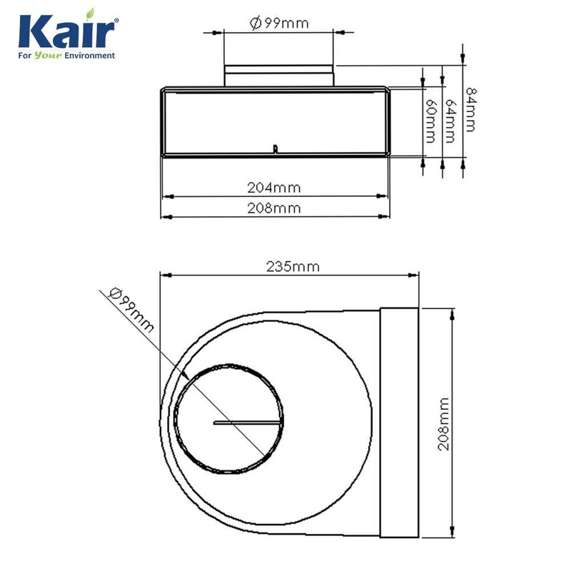 Kair Rotating Elbow Bend Adaptor 204mm x 60mm to 100mm