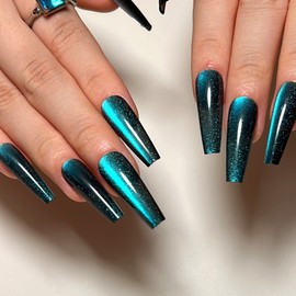 Nail Tip, Long False Claws, Stylish, Magnet, Cat Eye, Long Nail Tip, 24 Pieces, Glossy, Glitter, Cute, False Nails, Magnet, Popular, Fake Nails, Simple, Handmade Nail Stickers, Nail Art, DIY Nails,