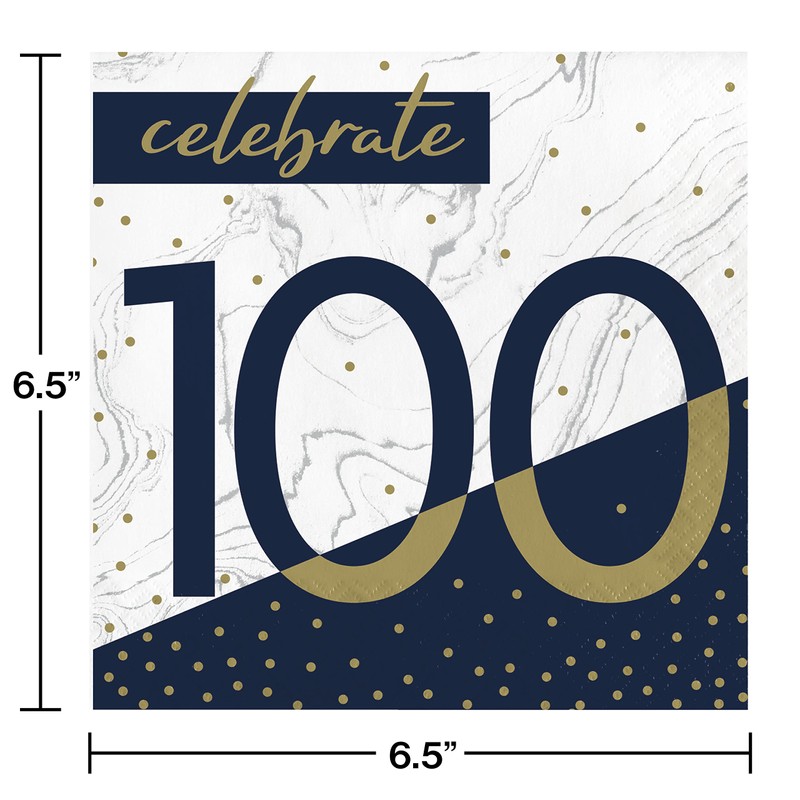 Navy and Gold 100th Birthday Napkins, 48 ct