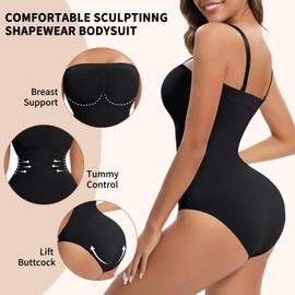 Lenashape - Body sin tirantes para mujer, diseño triangular con control de abdomen, sin costuras para esculpir el cuerpo, Negro -, L