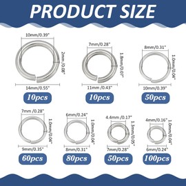 CRAFTYMELODY 360Pcs Open Jump Ring Stainless Steel Connector Rings Bulk 6/7/8/9/10/11/14mm for DIY Craft Jewelry Making Findings Accessory Earring Necklace Bracelet Necklace Pendant Charm Connector