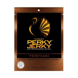 Perky Jerky Tasty Teriyaki Turkey Jerky, 2.2oz bag - Low Sodium - 10g Protein per Serving - Low Fat - 100% U.S. Sourced - Tender Texture