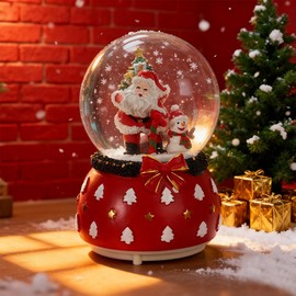 Christmas Musical Snow Globe Light Up Crystal Ball Music Box with Colorful Lights Snowfall Melody Musical Artware Santa Claus Exquisite Desktop Ornament for Birthday Christmas Thanksgiving Present