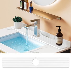 Stone Faucet Mat for Kitchen Sink,Diatomite Sink Drying Mat, Ultra Absorbent Fast Drying Kitchen Sink Splash Guard, Enhances Counter Hygiene and Aesthetics (White, 15.7" x 3.9")