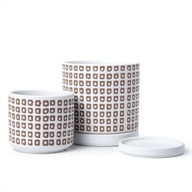 D'vine Dev Set of 2 Ceramic Planter Pots with Drainage Hole and Saucer, 4.5 Inch 6 Inch Plant Pots for Plants Indoor Houseplants, White, 99-GM-W