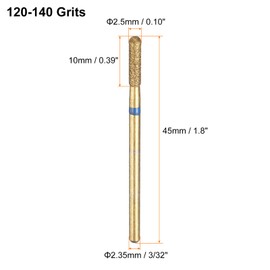 sourcing map 10pcs 120-140 Grits Diamond Grinding Bit 2.5mm Cylindrical Ball Head 2.35mm Shank 10mm Length Titanium Plated Stone Sanding Drill Bits Rotary Tool for Nails Grinding Polishing