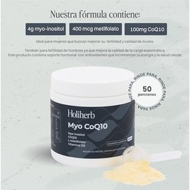 Holiherb - Myo Inositol (4g) + Metil Folato + COQ10 (100mg) | Suplemento en Polvo | 50 días