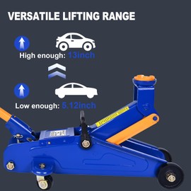 Low Profile Hydraulic Trolley Service/Floor Jack, 2 Ton (4000 lbs) Capacity, Lifting Range 5.1"-13",Blue