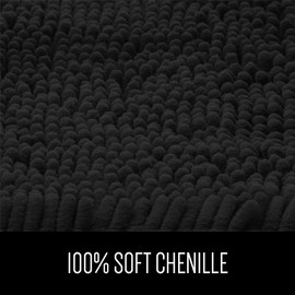 Gorilla Grip Soft Absorbent Plush Bath Rug Mat, 30x20, Microfiber Dries Quickly, Luxury Chenille Shaggy Machine Washable Bathroom Carpet Mats, Rugs for Bathtub and Shower Floor, Black
