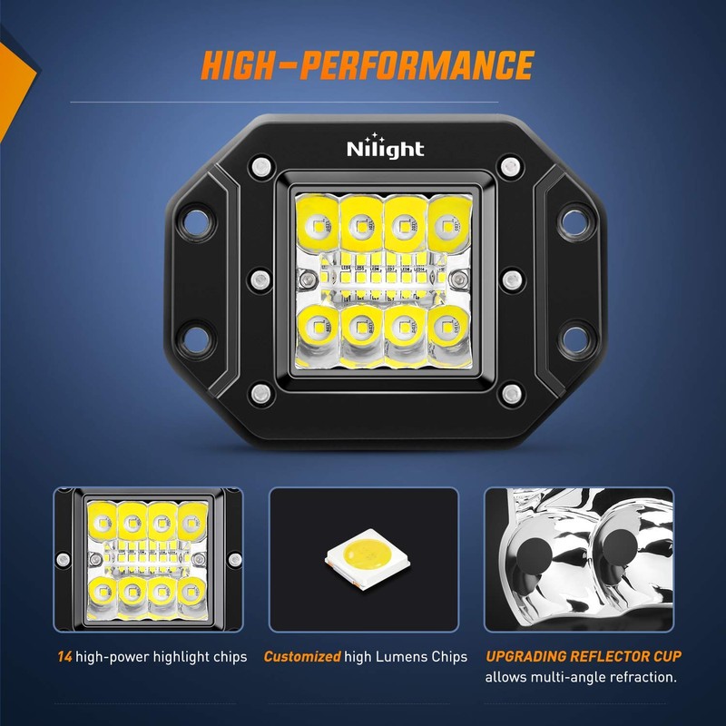 Nilight 2PCS 42W Flush Mount LED Pods Spot Flood Combo