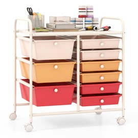 Giantex 9 Drawers Rolling Cart, Classroom Organizers, Storage Cart with Wheels, for Teacher Office Home School Supplies Tool Craft Art Paper, Macaron Multicolor