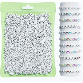 Letter Beads, 800 PCS Acrylic Round Letter Beads A-Z 7mm Alphabet Letter Beads Kit Smiley Face Heart Beads for Necklaces Jewelry Friendship Bracelets Making DIY Handcrafts Girls Adults Gift