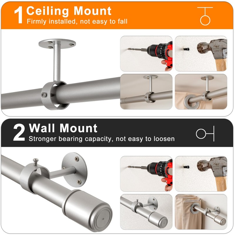 Silver Ceiling Curtain Rod Brackets - 2 Pack, Ceiling Mounted