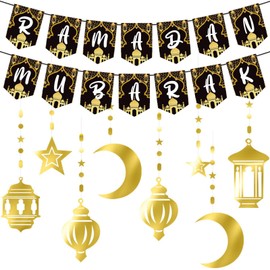 FloralGrace Ramadan Decoration, Ramadan Mubarak Banner with Star and Moon, EID Mubarak Decoration for Party and Celebration