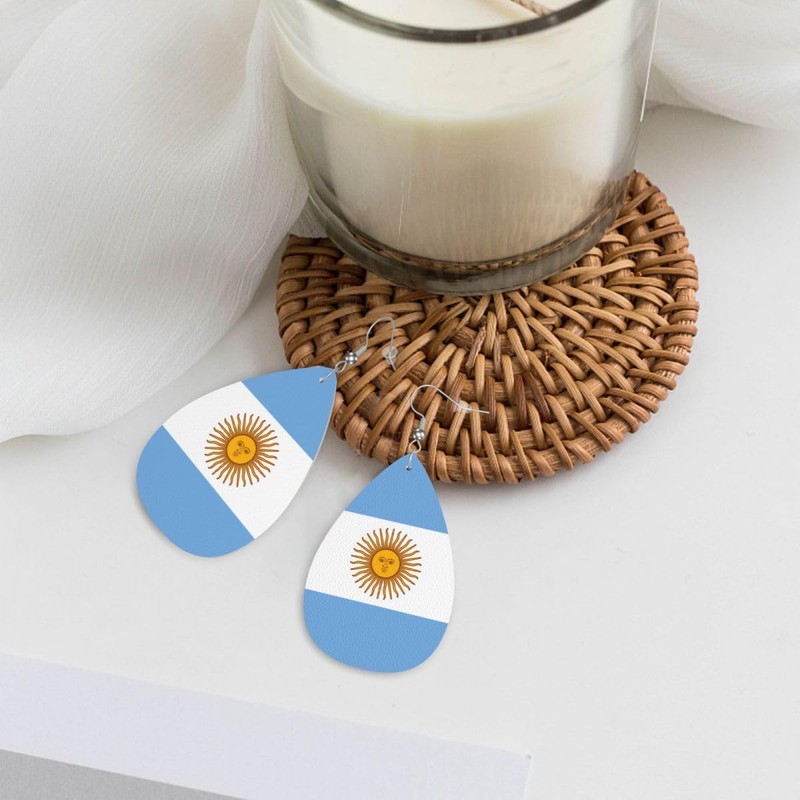 Argentina Flag Teardrop Earrings For Women Argentine Lightweight Leather Dangle