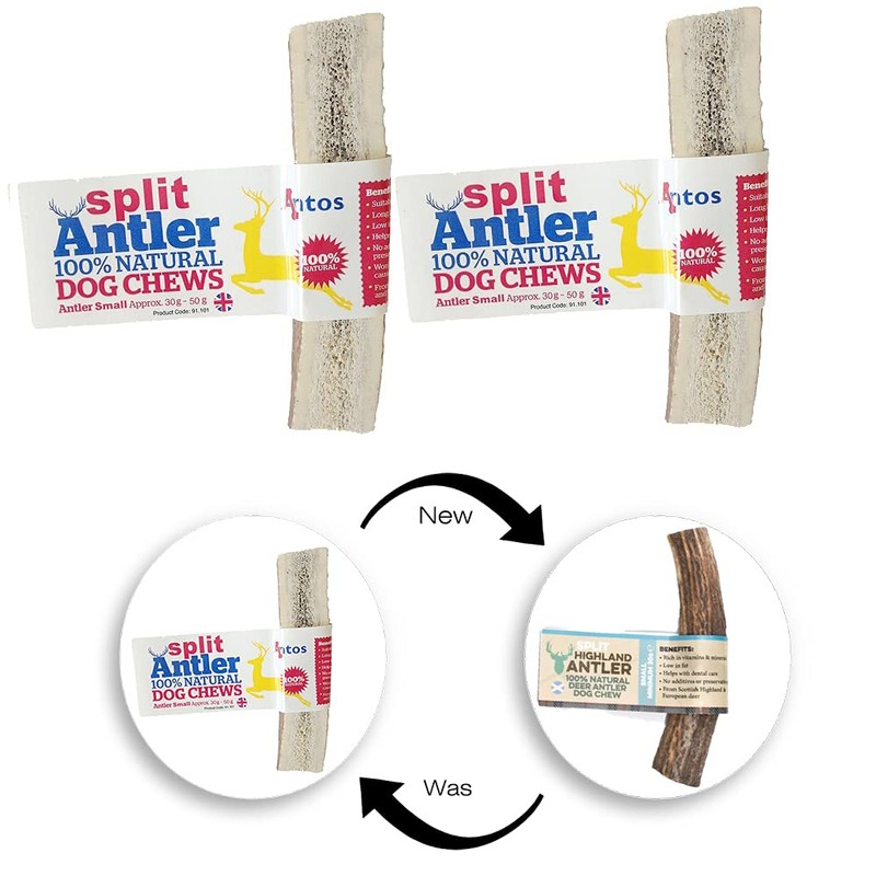 Antos 100% Natural SPLIT Antler Chews for Dogs. Pack of