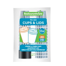 Restaurantware 12 Ounce Disposable Coffee Cups With Lids, 20 Hot Cups With Lids - Sleeves Sold Separately, Single Wall, Blue And White Stripe Paper Coffee Cups, For All Kinds Of Beverages