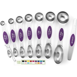 Spring Chef - Juego de 8 cucharas medidoras magnéticas de acero inoxidable morado, con nivelador, cucharadita de metal de doble cara y cucharada, utensilios de cocina para hornear y cocinar, se adapta