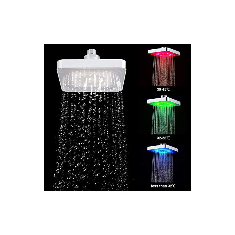 Restokki Led Shower Head Color Changing, 6 Inch Square Rain