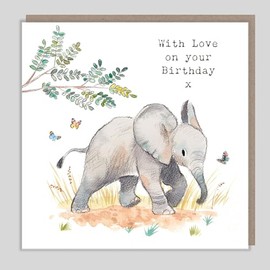 Elephant Birthday Card With Love – Cute Wildlife Illustrated Greeting Card