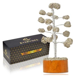 Ever Vibes Pyrite Crystal Money Tree of Life Ornament Decoration | Handmade Healing Crystal Home Décor for Office, Desk, Living Room | Feng Shui Chinese Tree Figurine