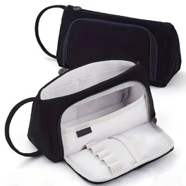 Large Capacity Pencil Case,Corduroy Zipper Pencil Case Stationery Storage Cosmetic Bag with Handle for School Student,Women's Toiletry Bag,Travel Makeup Bag(Black)