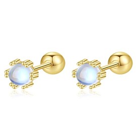 Moonstone Stud Earrings for Women Screw Back Cartilage Earring Cat's Eye Tragus Studs Sleeper Piercing Ear Jewelry Dainty Gifts (Golden Created Opal)