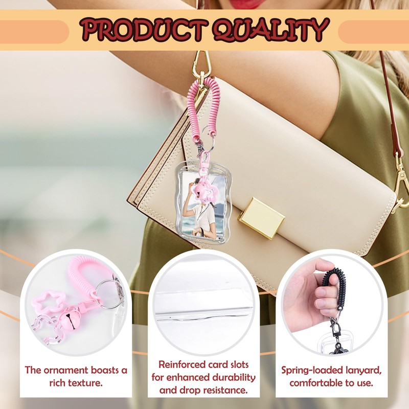 Yitexin 2 Pieces Photocard Holder Keychain with Spring, Bell Star