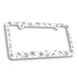 Beautiful Farmhouse Inspired Floral License Plate Frame with Gray Roses