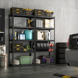 Giantex 5-Tier Storage Shelves, 35.5" x 15.5" x 72" Height Adjustable Metal Storage Utility Rack Shelf with Anti-Tipping Device, Heavy Duty Garage Shelving for Warehouse, Basement, Kitchen, Black