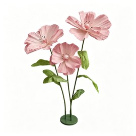 3 Pcs Giant Artificial Flowers for Decoration, Large Paper Pink Poppy Flowers with Stand, Standing Flower Decorations for Wedding Backdrop, Birthday Party, Home Bedroom, Window Display