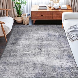 Shilucheng 5x7 Rugs for Living Room, Soft Indoor Abstract Area Rug for Bedroom Laundry Room Decor, Modern Neutral Non-Slip Backing Carpet, Low Pile Foldable Floor Rug (Grey/Blue White)