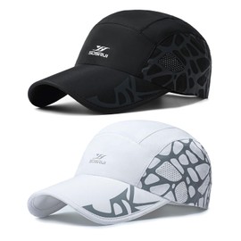 TAGVO Baseball Cap Men Women Pack of 2 Quick Drying and Breathable Adjustable Baseball Cap with Sweatband Mesh, Lightweight Foldable Fashion Running Sports Cap Sun Hat for Travel Outdoor, Black
