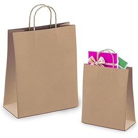 Amiff Brown Shopping Bags 5.25" x 3.75" x 8", Pack of 25 Brown Paper Bags with Handles Bulk, 150 GSM Brown Gift Bags with Handles Bulk, Brown Bags with Handles Bulk, Brown Kraft Bags with Handles