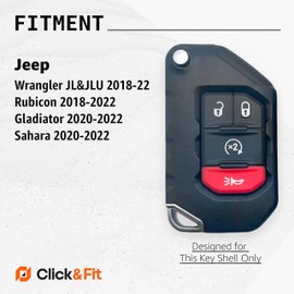 Click&Fit - 2 fundas de silicona compatibles con Jeep Wrangler 2018-2022, Rubicon 18-22, Gladiator Sahara 2020-22, protectores de carcasa de goma para llave de coche, 4 botones, 68292944AA, negro y
