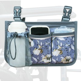 SHIFANQI Wheelchair Bag, Walker Bag, Wheelchair Side Bag, Armrest Organizer Pouch with Cup Holder Attachment and Reflective Strip, Accessories for Most Wheelchairs, Walkers, Rollators Purple-Malus