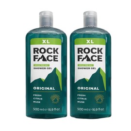 Rock Face Shower Gel - Original All In One Body Wash for Men, 500ml, Fresh Citrus Scent, Suitable for Hair and Body, Long Lasting Fragrance, Pack of 2