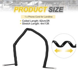 MECCANIXITY Phone Cord for Landline, 13ft RJ9 4P4C Telephone Handset Cord No Tangle Coiled Phone Cable, Black