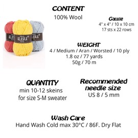 Alaska 100% Wool Worsted Yarn - 50g ball - 77 yds (55 Beige)