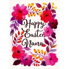 Designer Greetings Red and Pink Flowers, Yellow and Purple Leaves on White Background Nana Easter Card