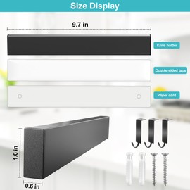 Magnetic Knife Holder for Wall with 3 Hooks, No Drilling Magnetic Knife Strip Adhesive Knife Holder Magnet Knife Bar, Wall Mount Knife Rack Block Metal Tool Holder for RV Kitchen Organization, 10 Inch