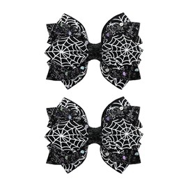 YanJie 2Pcs 3’’ Spider Web Bow Clips Halloween Hair Accessories Glitter Clip Black Hairpin Cute Halloween Costume for Girls Spider Women Costume