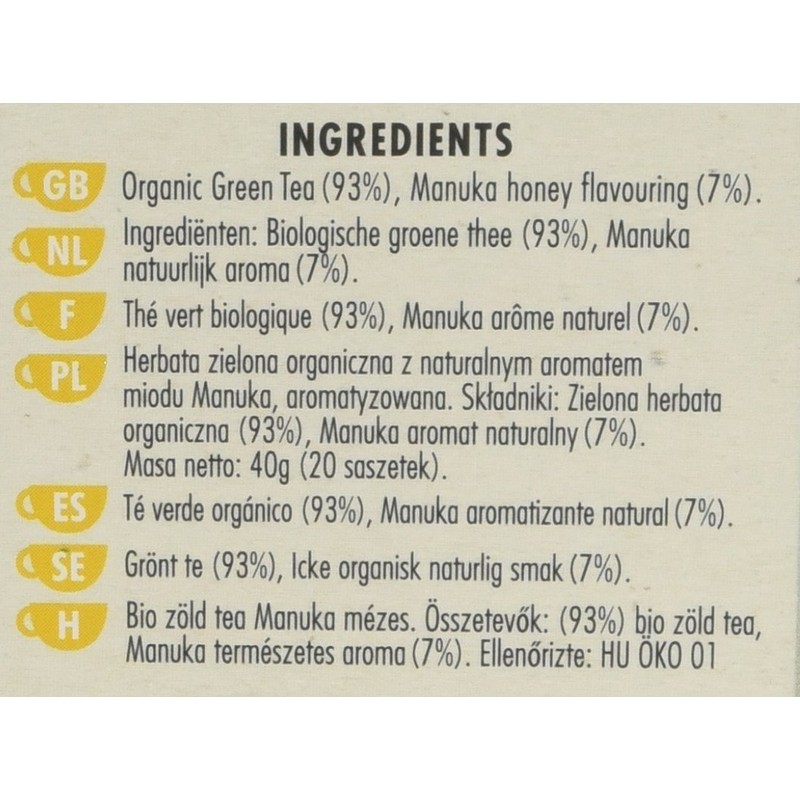 Heath & Heather Organic Green Tea & Manuka 20bags (12