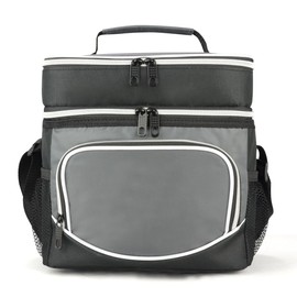 EAGLEMATE 12 Litre Insulated Lunch Bag for Adults – Double Compartment Soft Cooler Bag with Shoulder Strap – Leakproof, Durable, Large Capacity Lunch Tote for Work, Office, Picnic – BPA Free (Gray)