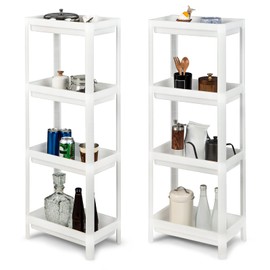 S AFSTAR 4 Tier Plastic Storage Shelf Rack Set of 2, 39-Inch Tall Floor Storage Shelving with Drainage Holes, Plastic Narrow Shelves for Small Space, Multipurpose Shelving Unit for Bathroom Laundry