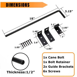 DJSUNPACKING 18" Heavy Duty Cane Bolt Gate Drop Rod with Black Finish-Steel Gate Ground Latch Designed for Wood Metal Vinyl Gates or Double Doors Fence Applications-1 Pack